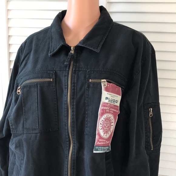 PLUGG JEAN CO. Black Cotton Zip Up Jacket Size Large - Picture 2 of 12